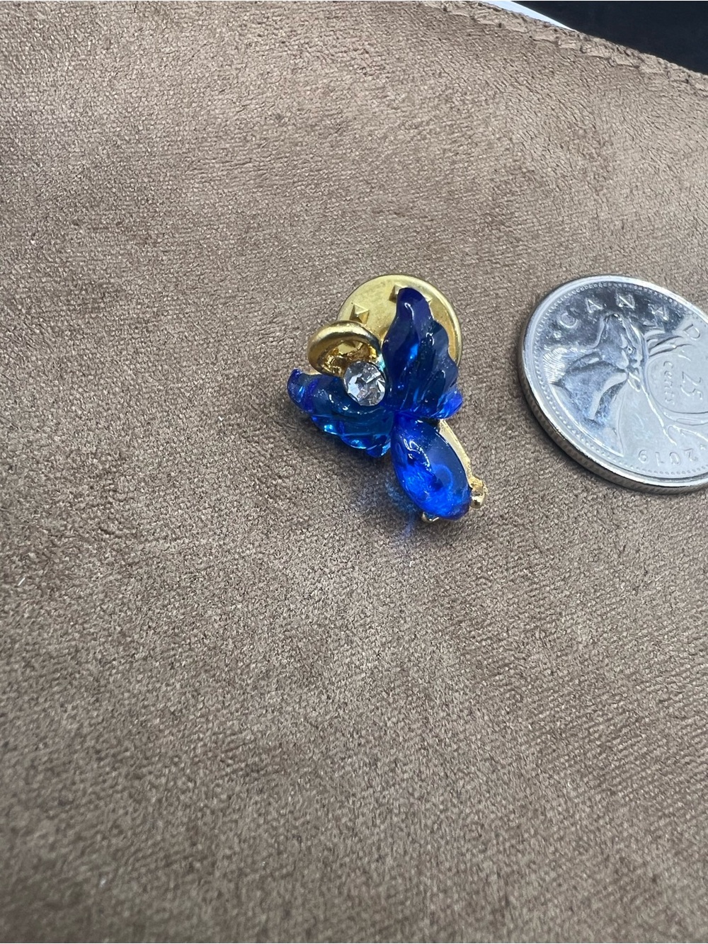 Gold Angel Pin Brooch with Blue Crystal Wings
